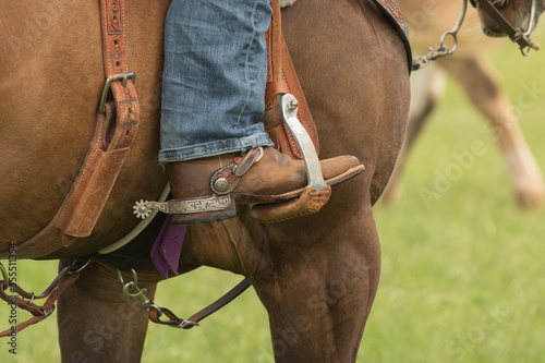 Fotografie horse and rider with boot and spur in a stirrup
