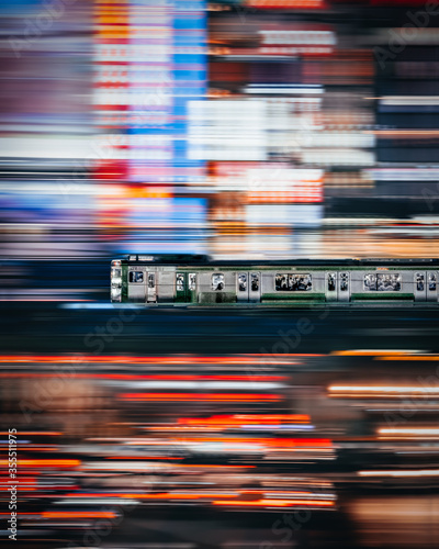 Retro high speed train on night time with motion blur