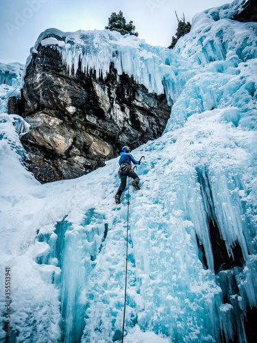 climbing frozen waterfall