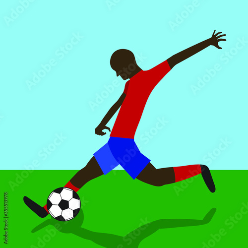 soccer player kicking ball, vector illustration