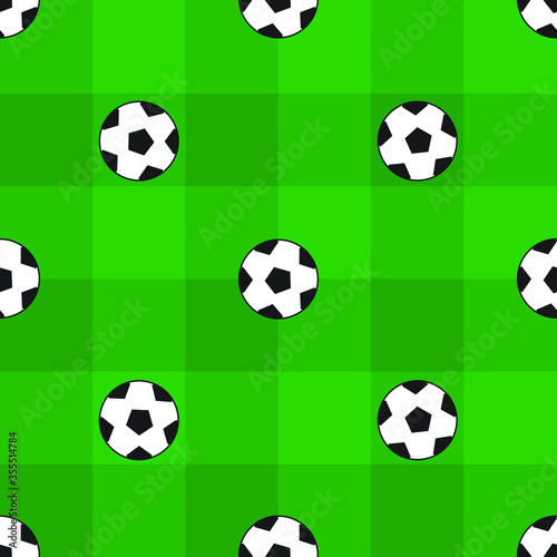 soccer ball on green grass seamless background, vector illustration 