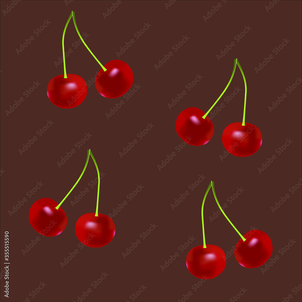 Seamless pattern. Ripe cherry fruits on a brown background. Square. Seamless pattern. Ripe cherry fruits on a brown background. Square.