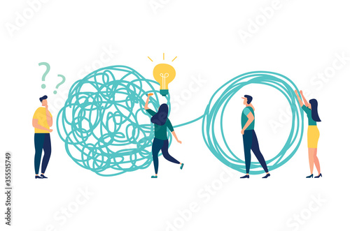 Vector illustration, tangle tangled and unraveled. abstract metaphor, business problem solving concept
