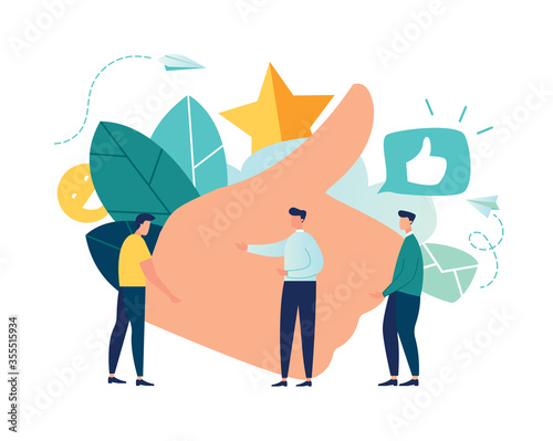 vector illustration on white background. best performance, score five points. people leave reviews and comments that successful work is the highest score, the hand shows the gesture a class - Vector 
