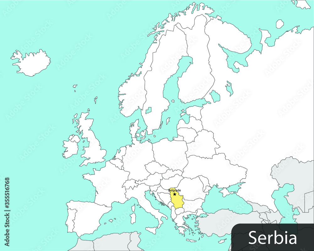 Serbia on map of europe continent, vector illustration 