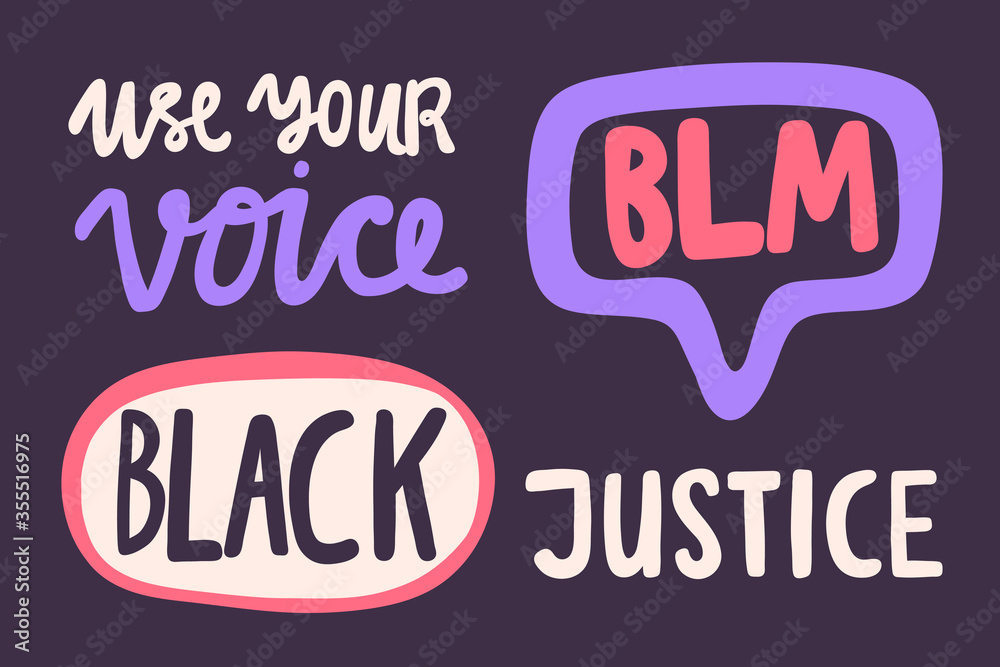 BLM. Black lives matter 2020 sticker set collection. Social media content post banner anti racism. 