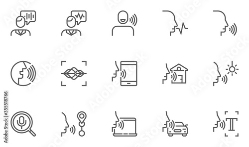 Voice Command Control, Voice Recognition Vector Line Icons Set. Voice Text Input, Voice Search, Voice Control Of Smart Home. Editable Stroke. 48x48 Pixel Perfect.