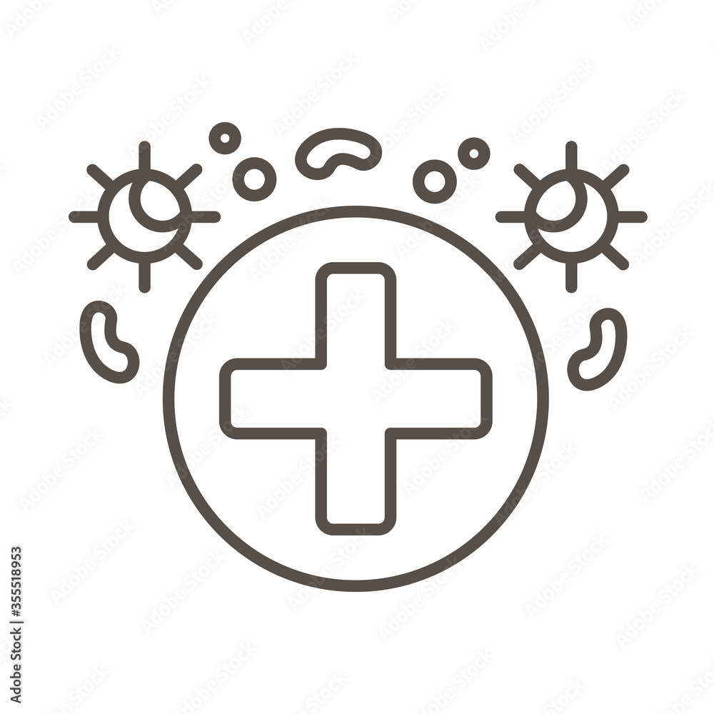 Obraz premium covid19 virus particles and medical cross line style