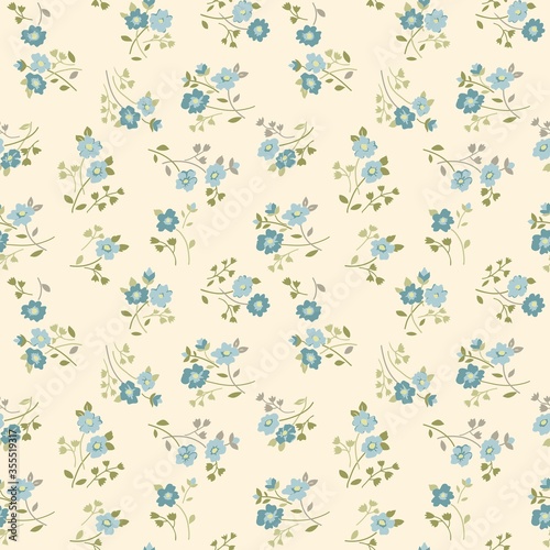 Seamless floral pattern in folk style with wildflowers, leaves. Hand drawn. Vector illustration