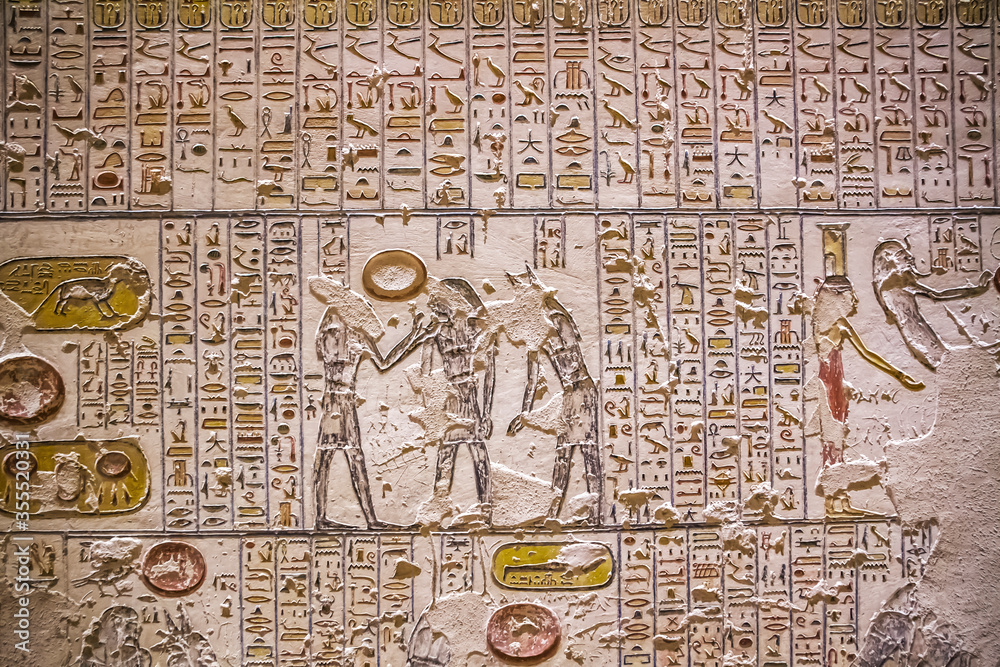 Εκτύπωση καμβά Ancient burial chambers for Pharaohs with hieroglyphics at the valley of the kings, Luxor, Egypt