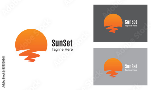 Sun Set Logo Design Template- Logo concept for the summer season. Hello, summer text template.