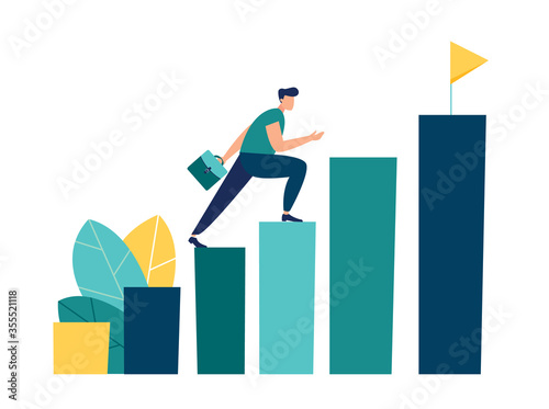 Vector illustration, people run to their goal on the column of columns, move up motivation, the path to the target's achievement - Vector 