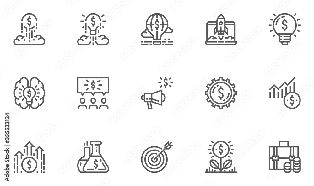 Startup Vector Line Icons Set. Launching a New Business, Access to The Market, Investment Portfolio. Editable Stroke. 48x48 Pixel Perfect.