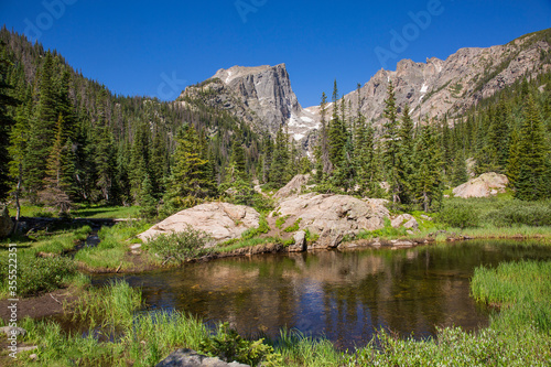 Beautiful alpine scenery on the Emerald Lake trail in Rocky Mountain National Park in Colorado photo