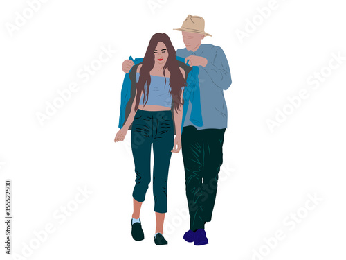 Couple in love. Flat illustration. Young guy and girl. Vector.