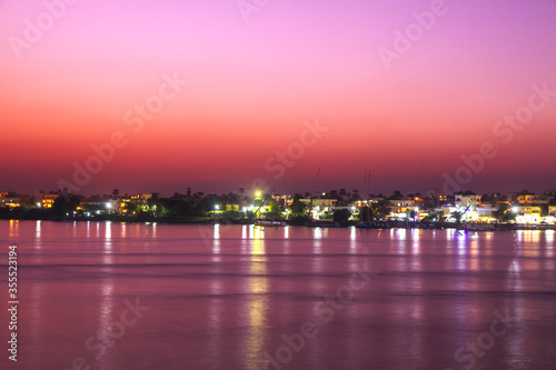Nile river at sunset in Luxor, Egypt.