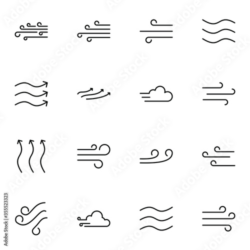 Air icon set. Simple wind, breeze, cloud, zephyr outline icons sign, vector illustration.