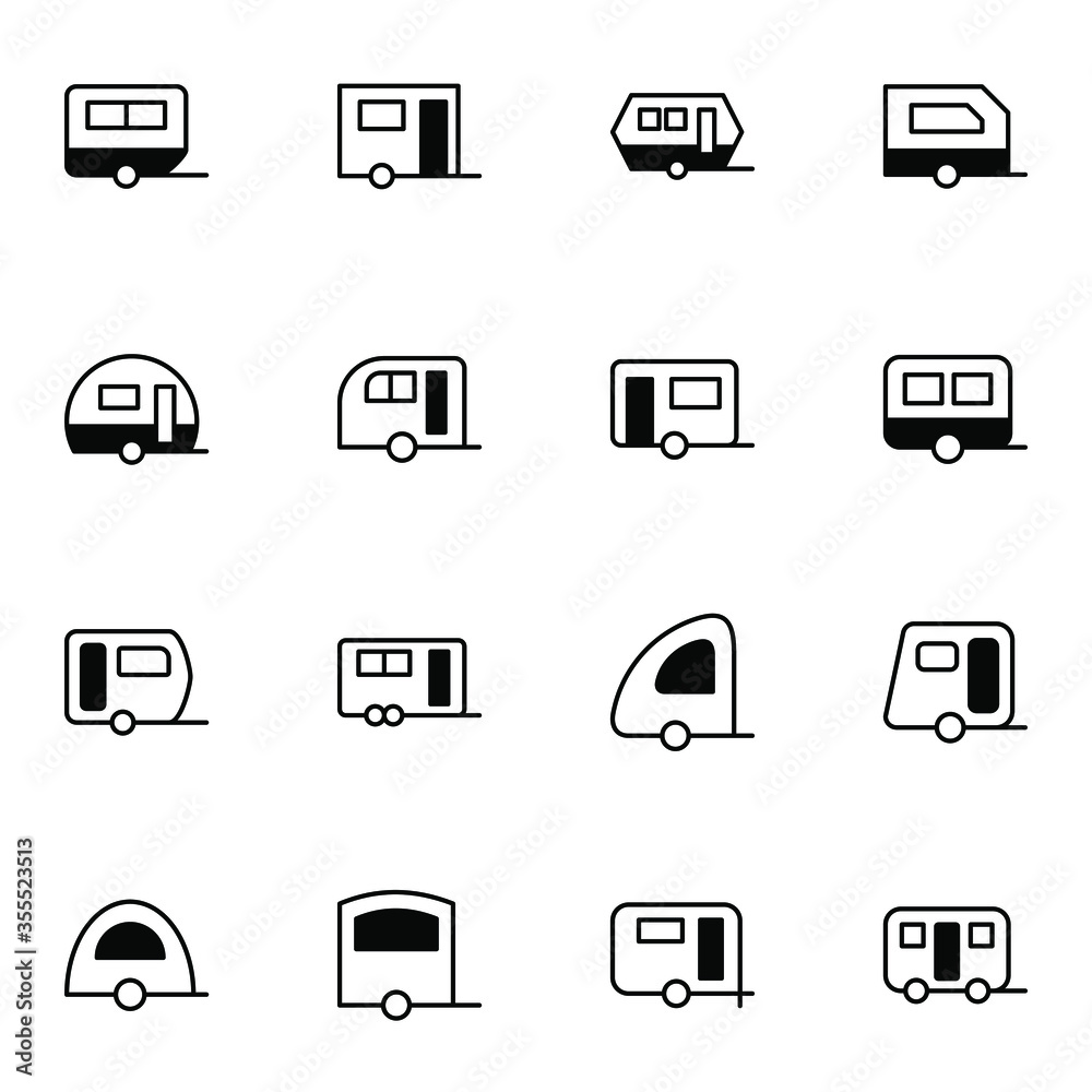 Caravan icon set. Simple trailer solid line icons sign, vector illustration. Caravan icon set. Simple trailer solid line icons sign, vector illustration.