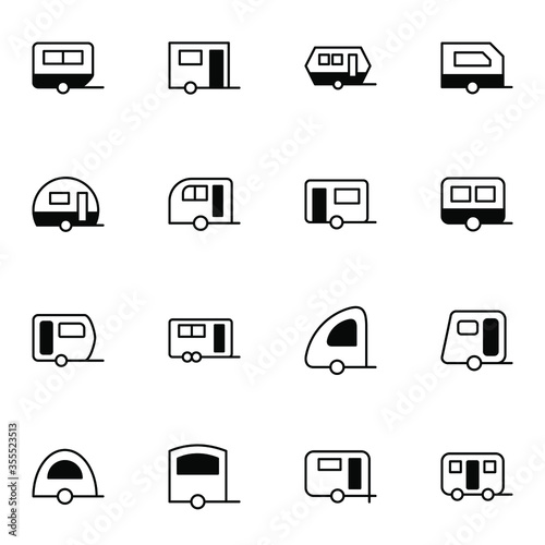 Caravan icon set. Simple trailer solid line icons sign, vector illustration. © Lalavida