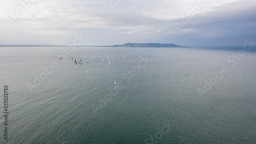 Aerial view of sailing boats, ships and yachts in Dun Laoghaire marina harbour, Ireland