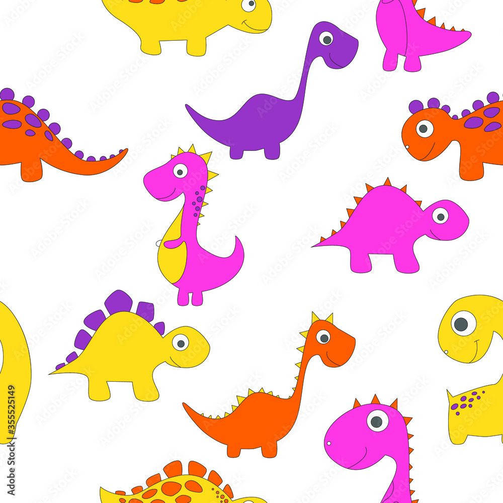 Childish dinosaur seamless pattern for fashion clothes, fabric, t shirts. hand drawn vector