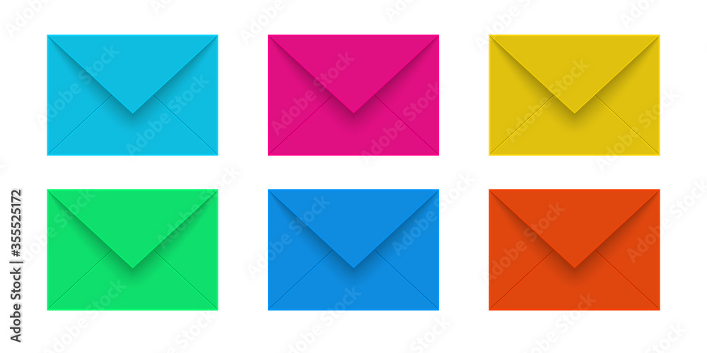 Set of mail envelopes of various colors on a white background. Set of mail envelopes of various colors on a white background.