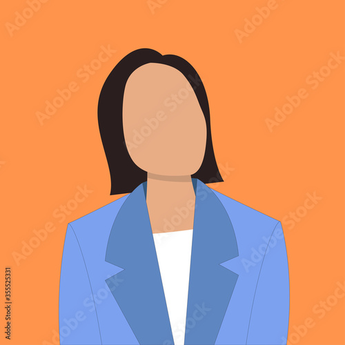 Portrait of modern woman with short haircut in suit. Faceless avatar of female character. Vector flat Illustration of office worker.