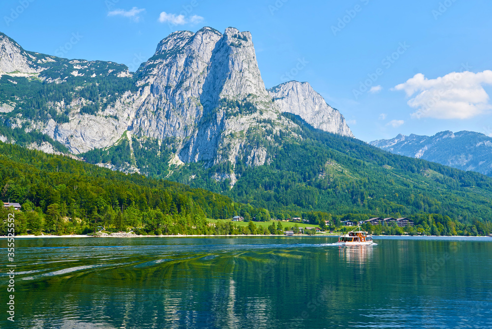 Great view of village above Grundlsee lake in Austrian Alps. Popular tourist attraction. Location place Austrian alps, Steiermark, Europe.