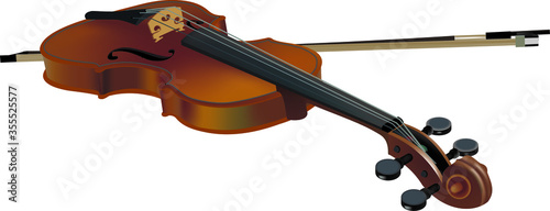 violin and bow on a white background. Vector graphics