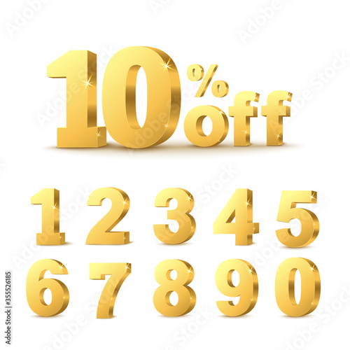Realistic golden 3D number set for discount percent