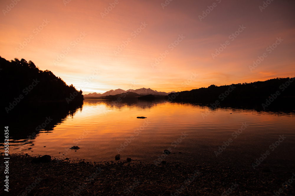 Fototapeta premium Panoramic scene of Bahia Lopez Patagonia at sunset hours Bariloche Argentina