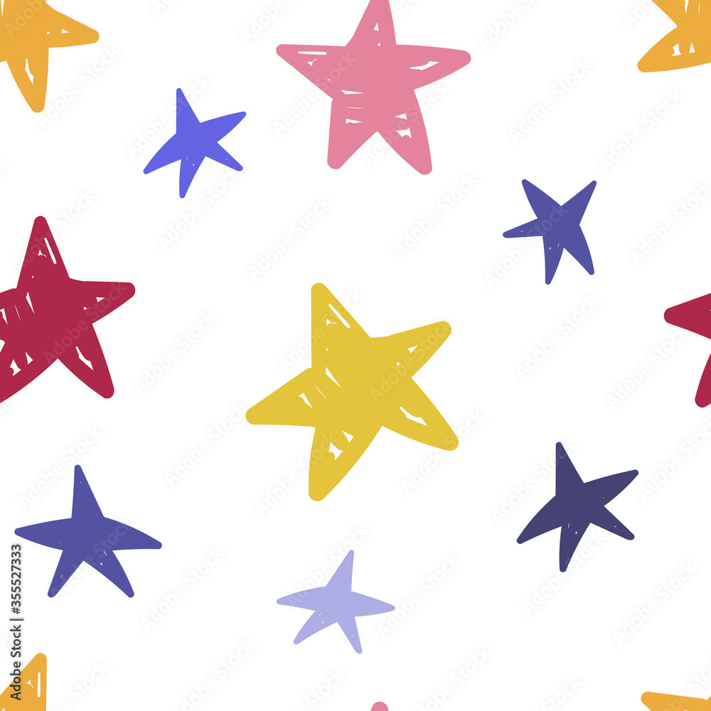 Seamless pattern with cute stars. Creative children's texture in Scandinavian style. Great for fabric, textile Vector illustration, children's holidays. Space sky Seamless pattern with cute stars. Creative children's texture in Scandinavian style. Great for fabric, textile Vector illustration, children's holidays. Space sky