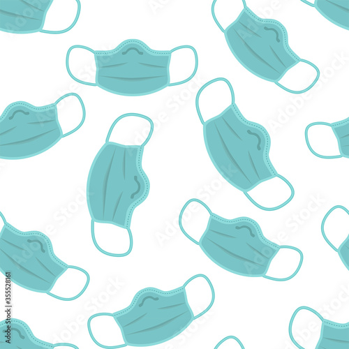 Seamless pattern with medical face masks white background. Virus protection. Coronavirus pandemic. Covid-19