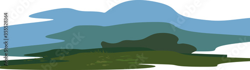 Abstract landscape with green swamp and blue sky