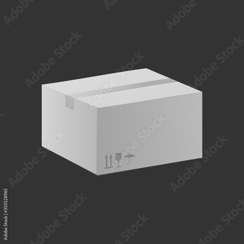 White delivery box in three sides view, realistic vector illustration isolated.