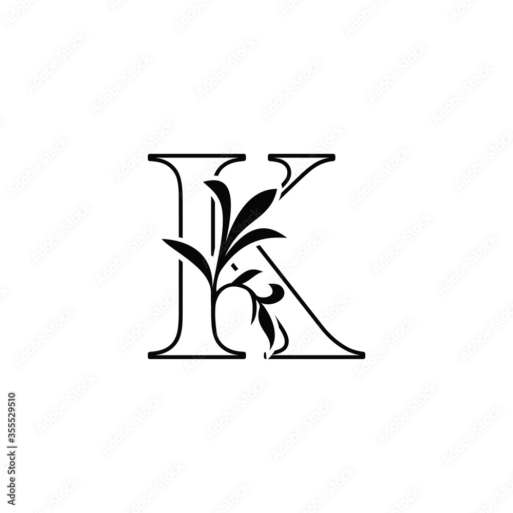 Outline Floral Leaves Letter K Luxury Logo Icon, black and white vector design concept nature leaf for initial. Outline Floral Leaves Letter K Luxury Logo Icon, black and white vector design concept nature leaf for initial.