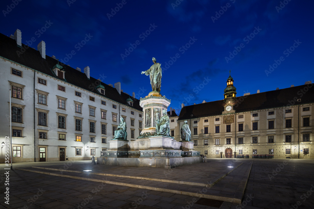 Vienna Hofburg And Kaiser Franz Statue At Night, Austria