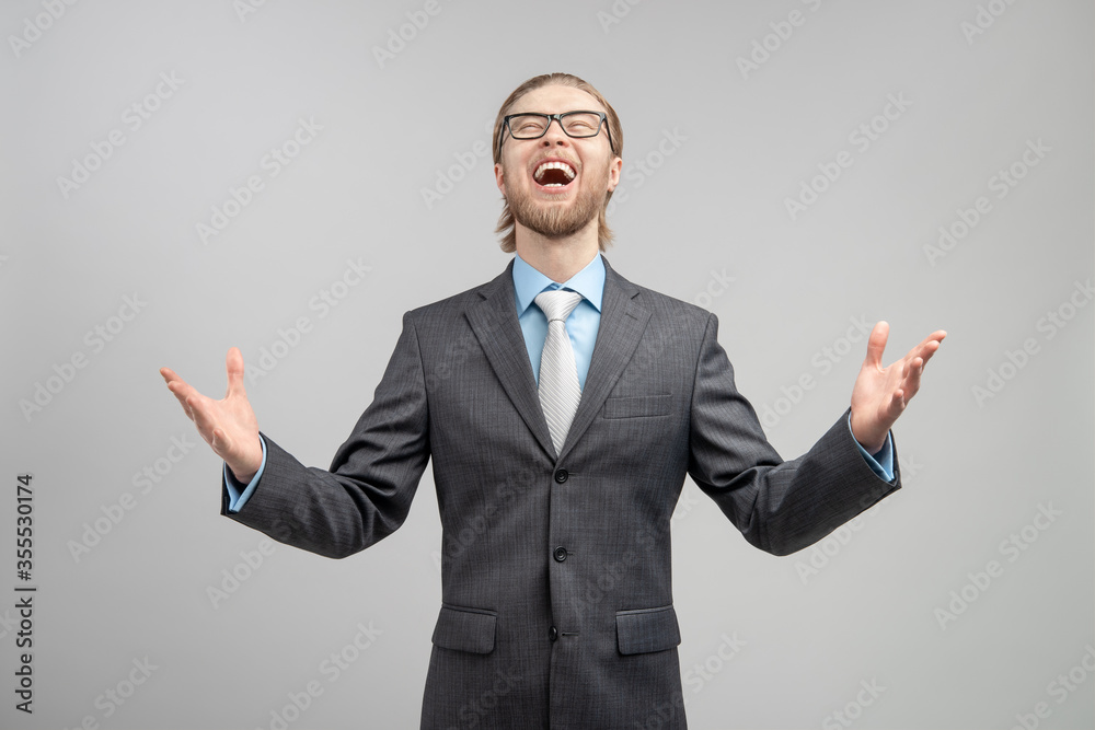 businessman or office worker exults and shout businessman or office worker exults and shout