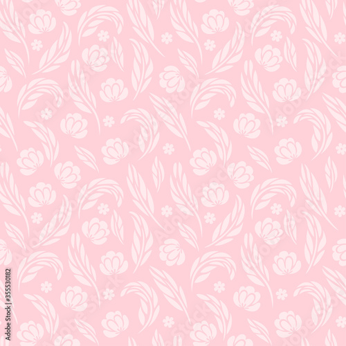 Ornamental flowers seamless pattern. Vintage pink background.Vector illustration in cartoon style.