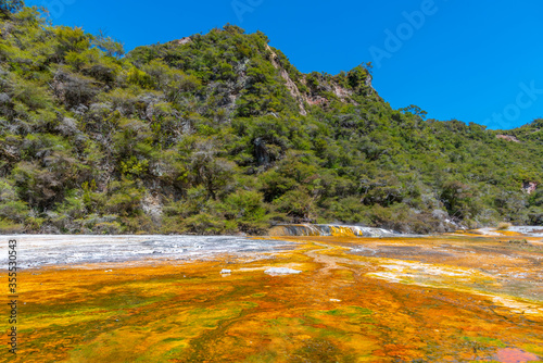 Warbrick terraces at Waimangu volcanic valley in New Zealand photo