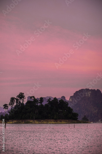 pink sunset on the lake