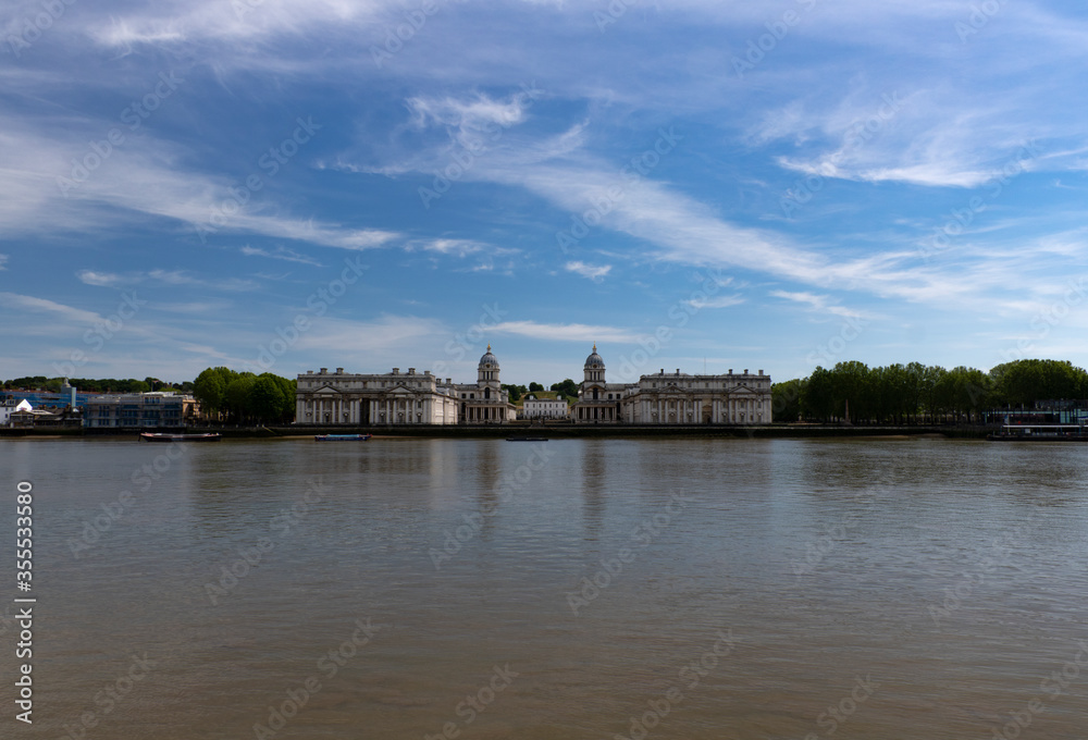 A view of the river Thames and Royal Naval College, London, United Kingdom. A view of the river Thames and Royal Naval College, London, United Kingdom.