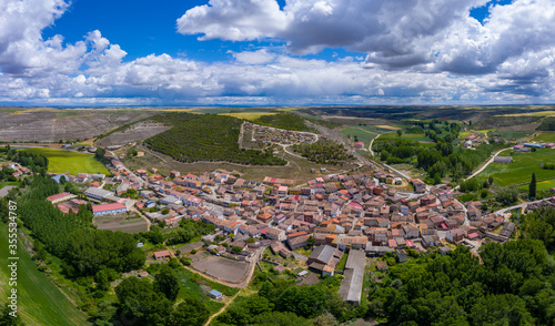 Aerial view of the Cobos de Cerrato village in the community of Castilla y Leon in Spain.