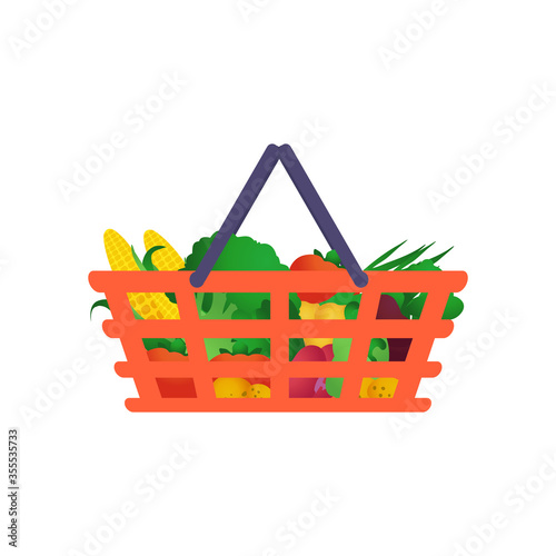 Shopping basket with vegetables. Useful food. Grocery store.