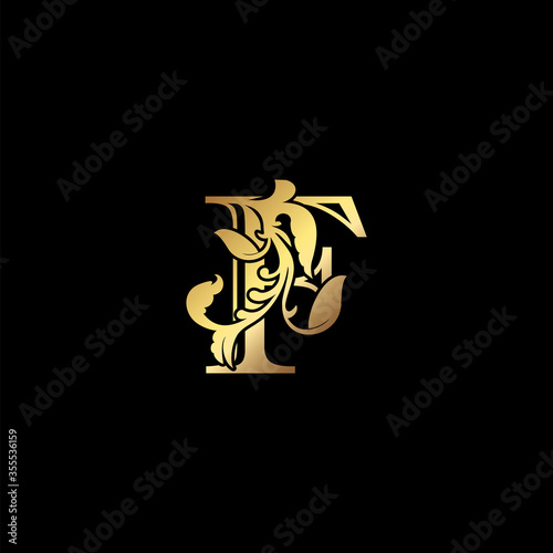 Fototapeta Naklejka Na Ścianę i Meble -  Floral Gold F Luxury Letter Logo Design, Elegance Alphabet Vector Nature Leaf Style.