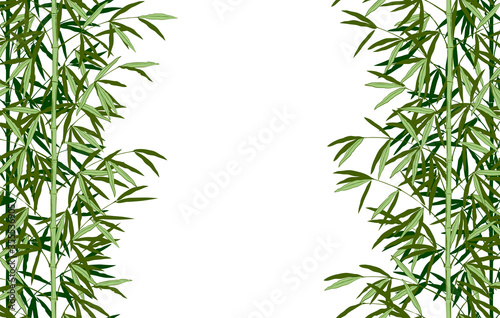 Valokuva Vertical seamless pattern frame and background of green bamboo stem with leaves