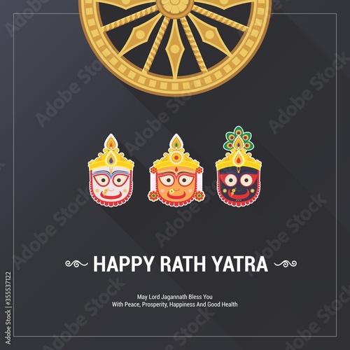 Happy Rath Yatra Vector illustration. Rath Yatra festival celebration for Lord Jagannath, Balabhadra and Subhadra. Rath Yatra holiday background. Lord Jagannath Annual Rathayatra festival in Odisha an