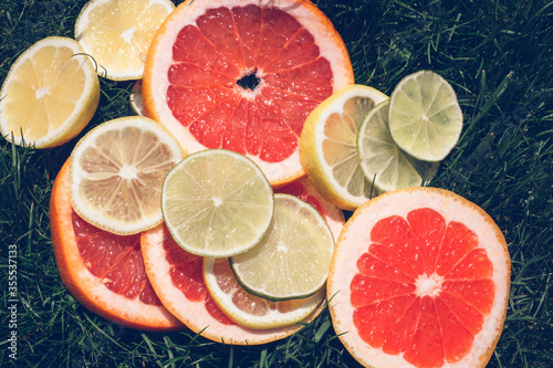 Fototapeta Naklejka Na Ścianę i Meble -  Art composition of isolated citrus slices.