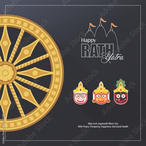 Rath Yatra festival celebration for Lord Jagannath, Balabhadra and Subhadra. Lord Jagannath Annual Rathayatra festival in Odisha and Gujarat. Happy Rath Yatra Vector illustration.