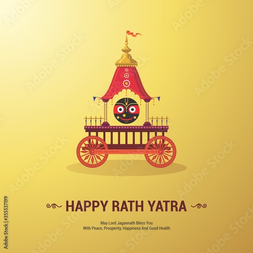 Lord Jagannath Annual Rathayatra festival in Odisha and Gujarat. Happy Rath Yatra holiday background celebration for Lord Jagannath, Balabhadra and Subhadra. Vector illustration.